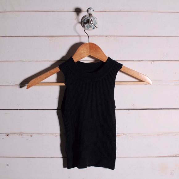 SOLD Black High Neck Ribbed Top - Picture 1 of 3